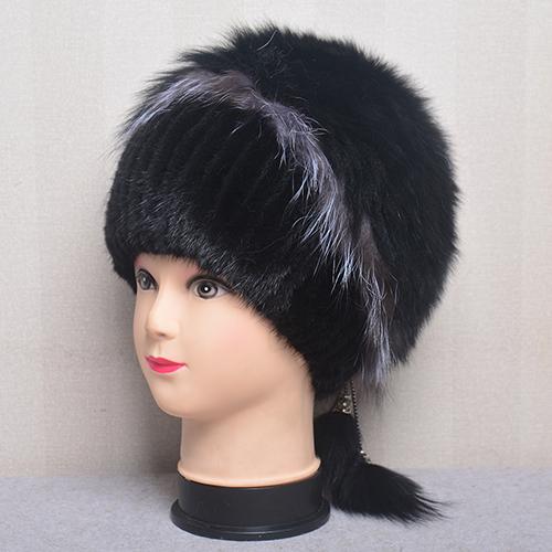 Winter Women Luxury Fur Hat Natural Fur Knitted Mink Fox Pom Pom Fur Hats With Balls Stylish Warm Fashion Girls Beanies Caps