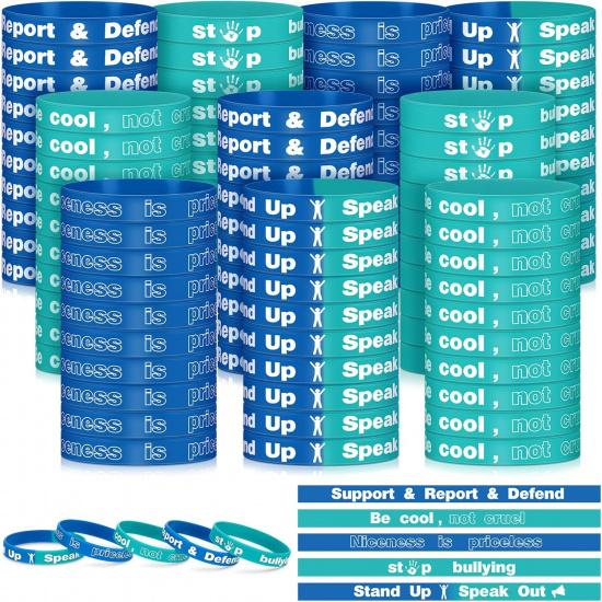 Jenaai 100 Pcs Anti Bullying Wristbands Bulk Agat Bullying Prevention Items Silicone Bracelet Bands for Awareness Fundraising School Event Campaign, 100