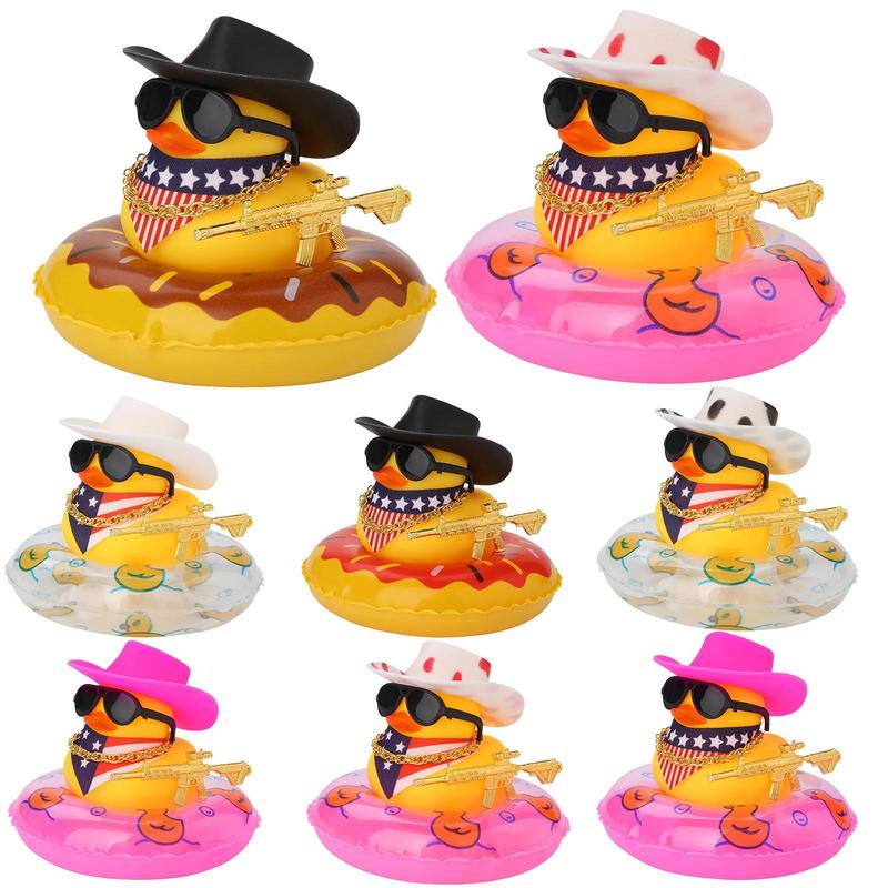 West Cowboy Car Ornaments Yellow Rubber Duck Interior Dashboard Decor Cute Mini Duck Decoration Car Interior Accessories