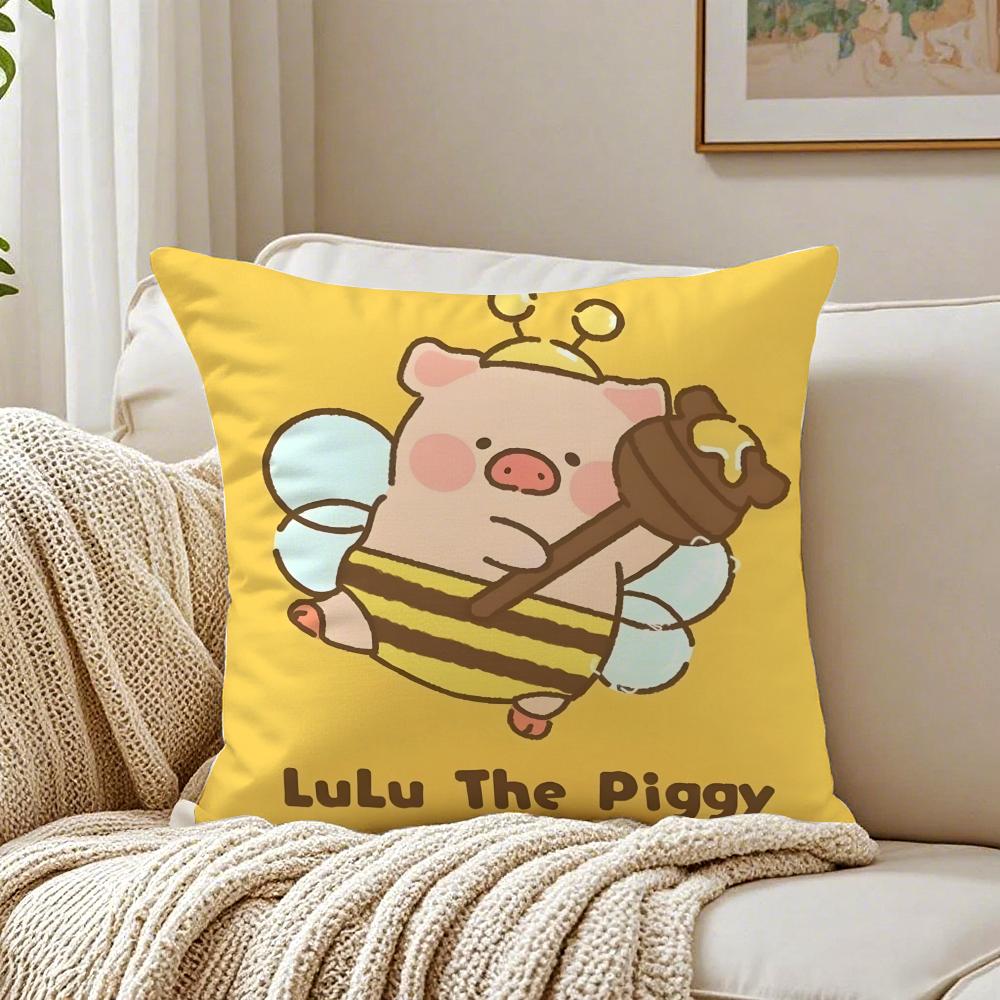 Cartoon LLuLu the Piggy Pink Cushion Cover Linen Pillowcase Soft for Sofa Bed Home Room Decor