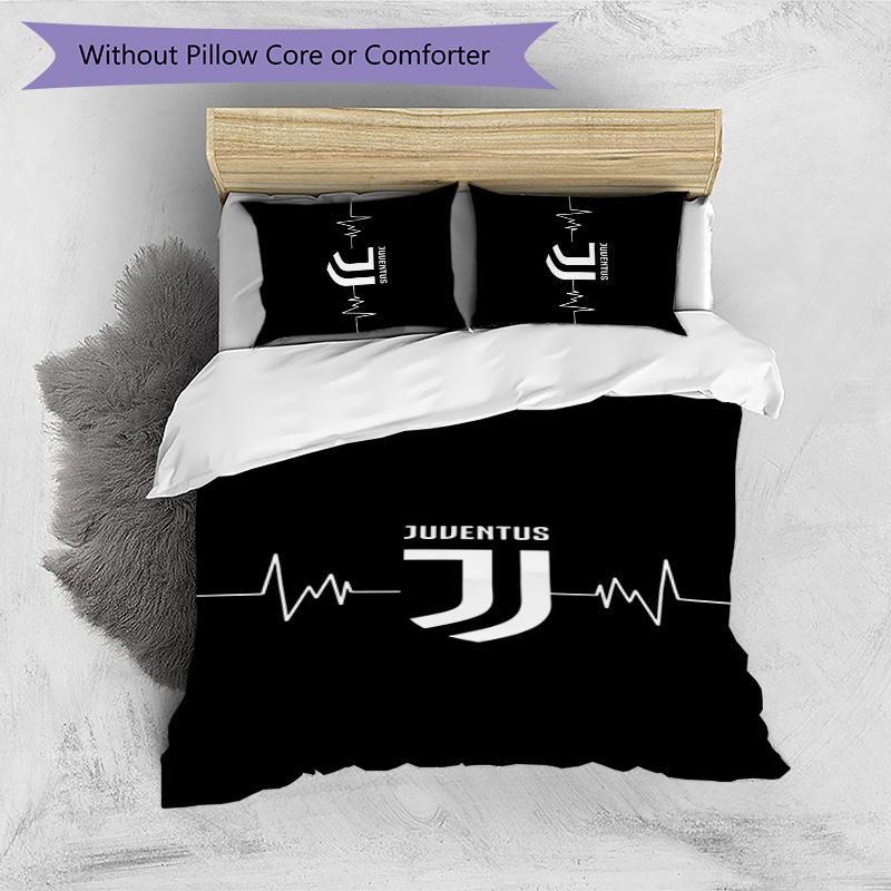 Juventus FC Pattern Printed 3PCS Bedding Set Soft Skin-Friendly Washable Duvet Cover & Pillowcases Set All Season Bedroom