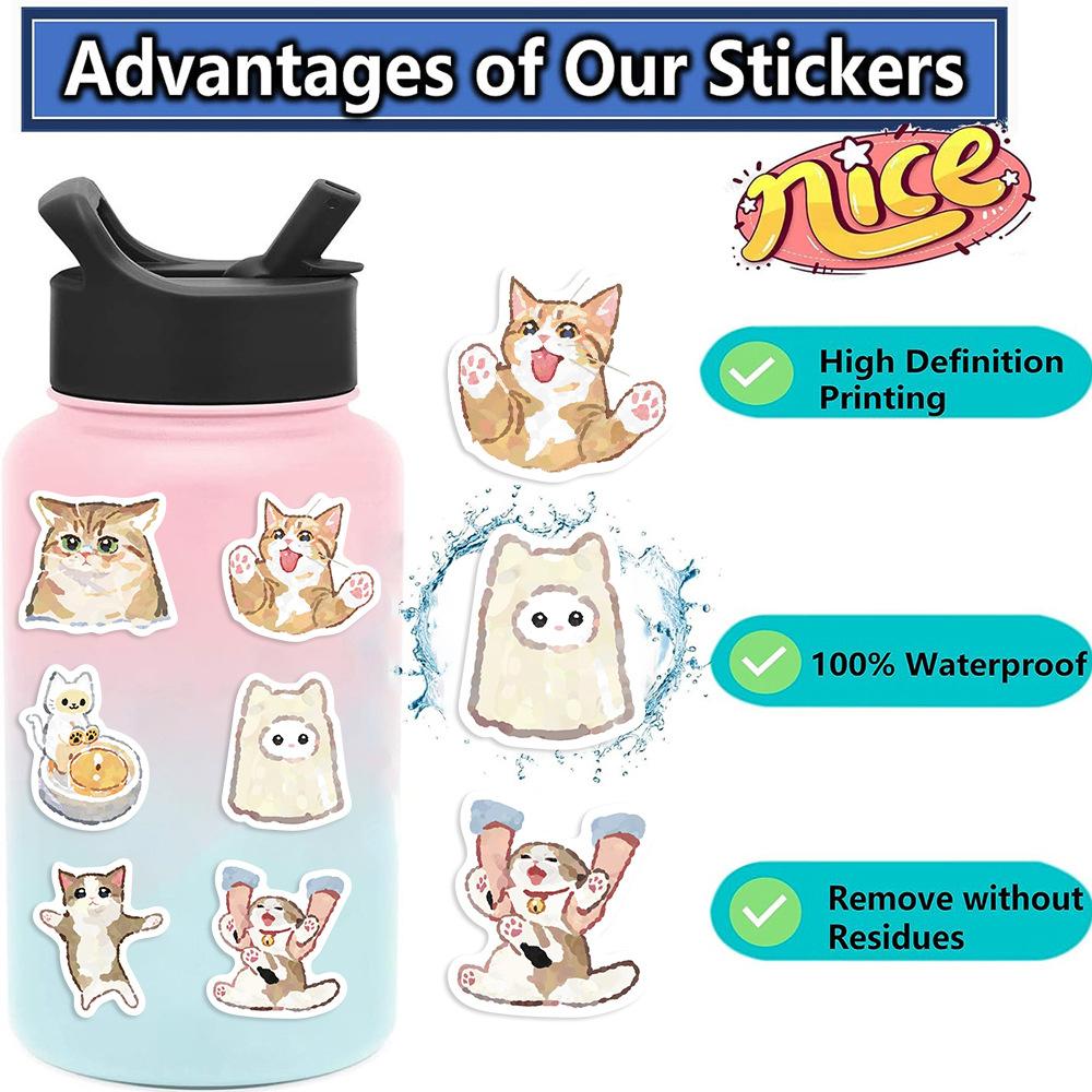 77 Cartoon Watercolor Cat Doodle Stickers Decorate Guitar Notebook Suitcase DIY Waterproof