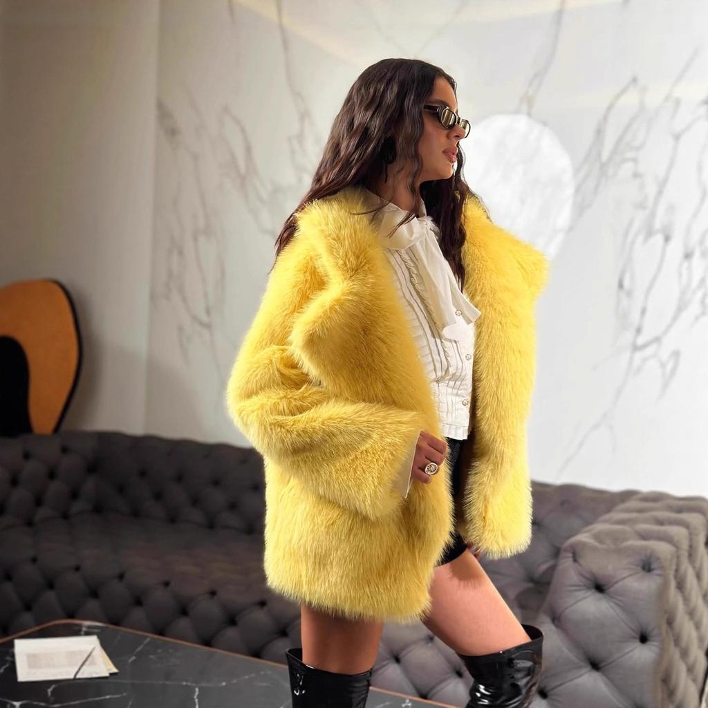 Autumn new environmentally friendly fur women's lapel long fluffy coat temperament commuter artificial fur coat