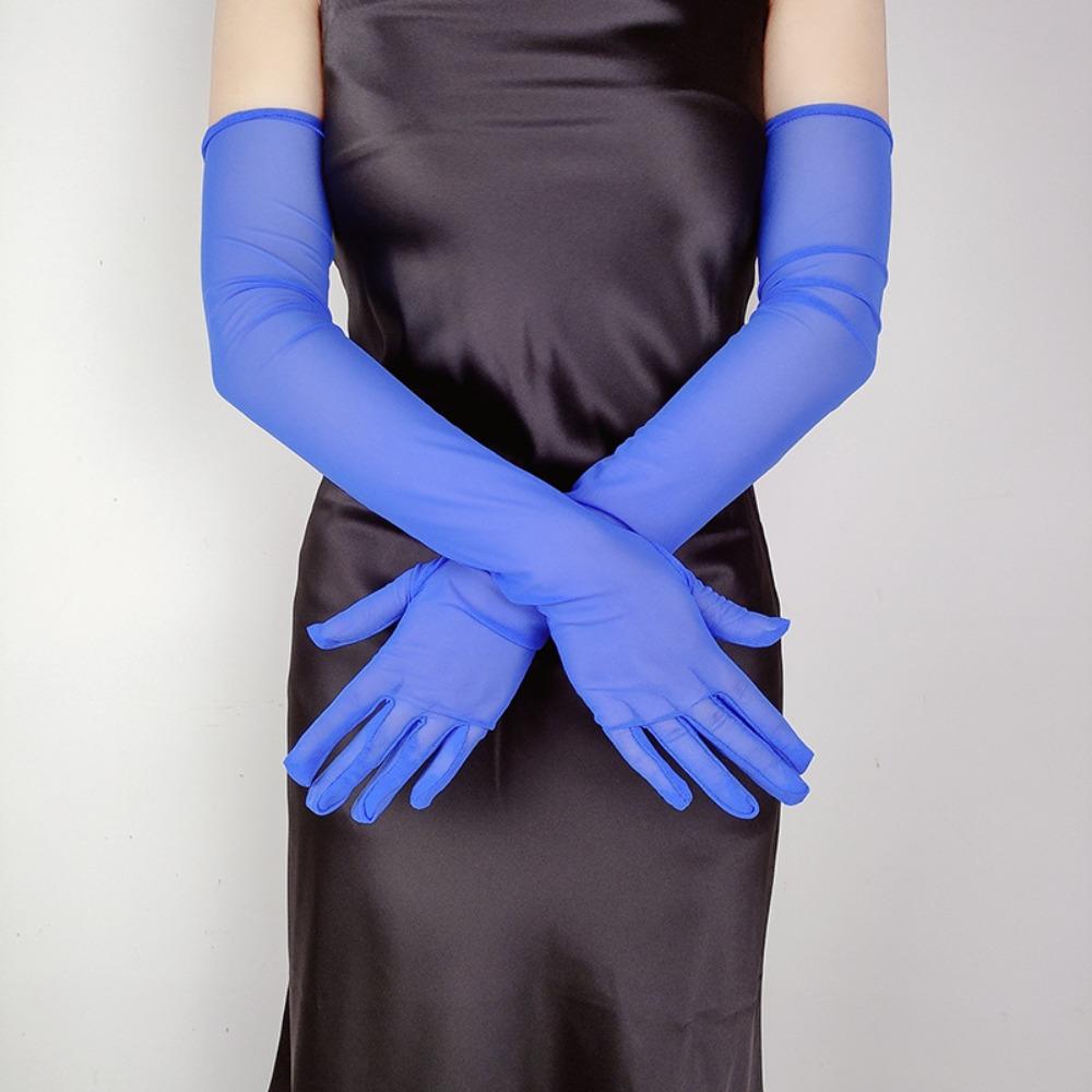 Hot Sexy Lace Long Gloves 55CM Summer Cycling Driving Sun Glove Thin Stretch Mesh Transparent Arm Sleeve Mitten Women