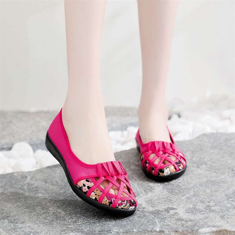 Laobei cloth shoes women's shoes spring and summer women's hollow models flat-soled women's shoes bag women's mesh shoes head breathable mother sanda
