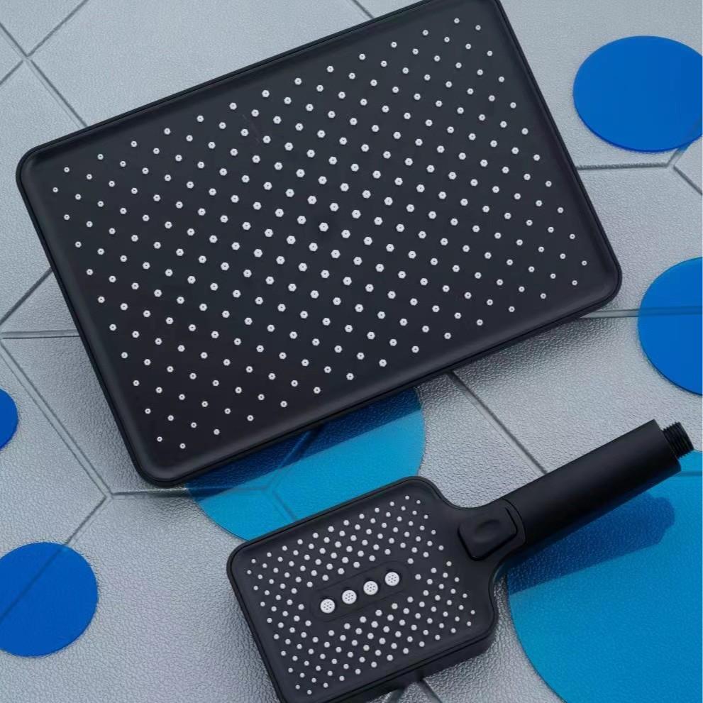 New ABS Plastic Shower Head Set-Modern Design High-Pressure High-Flow Handheld Showerhead Chrome Liquid Silicone Pores Square