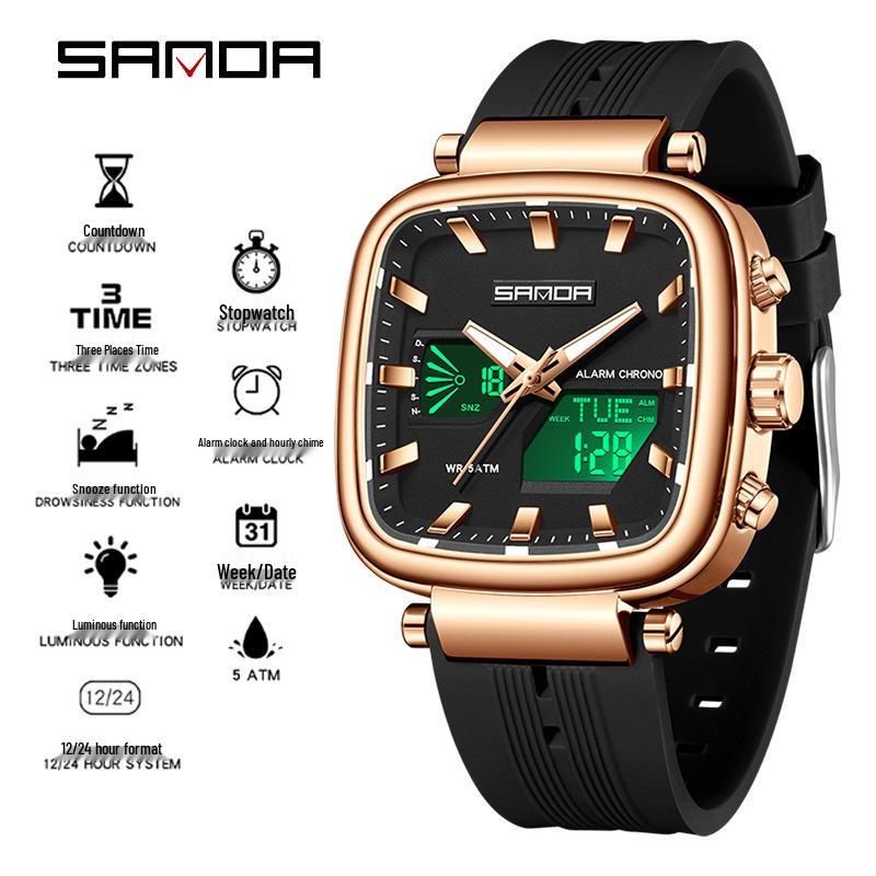 Sanda Men's Waterproof Luminous Multifunction Sports Watch - Casual Square Design for Students