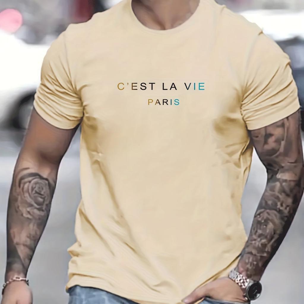 Men's Summer Loose Fit 100 Cotton cest La Vie PrintT-shirt Tops