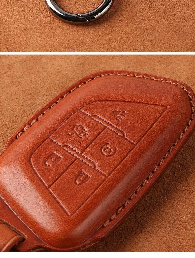Genuine Leather Key Case for Cadillac CT5/CT4/XT6 - Premium Cowhide Key Holder