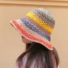 Straw Hat Women's Foldable Bohemian Seaside Rainbow Color Matching Bucket Hat To Cover the Sun and Show the Face, Small Face Covering Tide Basin Hat