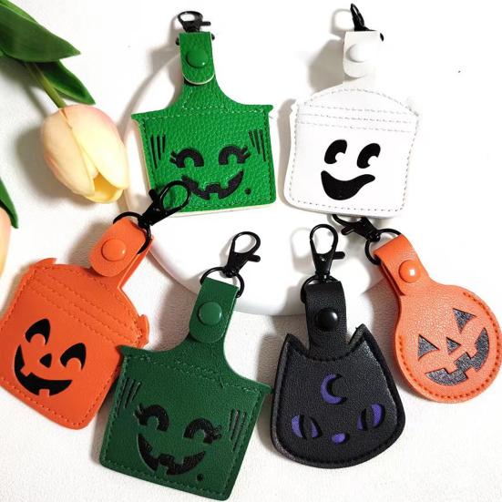 1/6Pcs Positioner Protective Sleeve for AirTag Halloween Themed Pattern Faux Leather Locator Protective Cover with Metal Ring