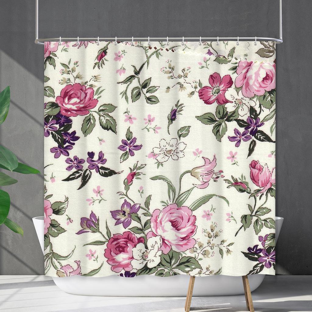 Shower Curtain Waterproof And Mildew-Proof 3D Digital Printing Plant Flower Plant Shower Curtain Bathroom Partition