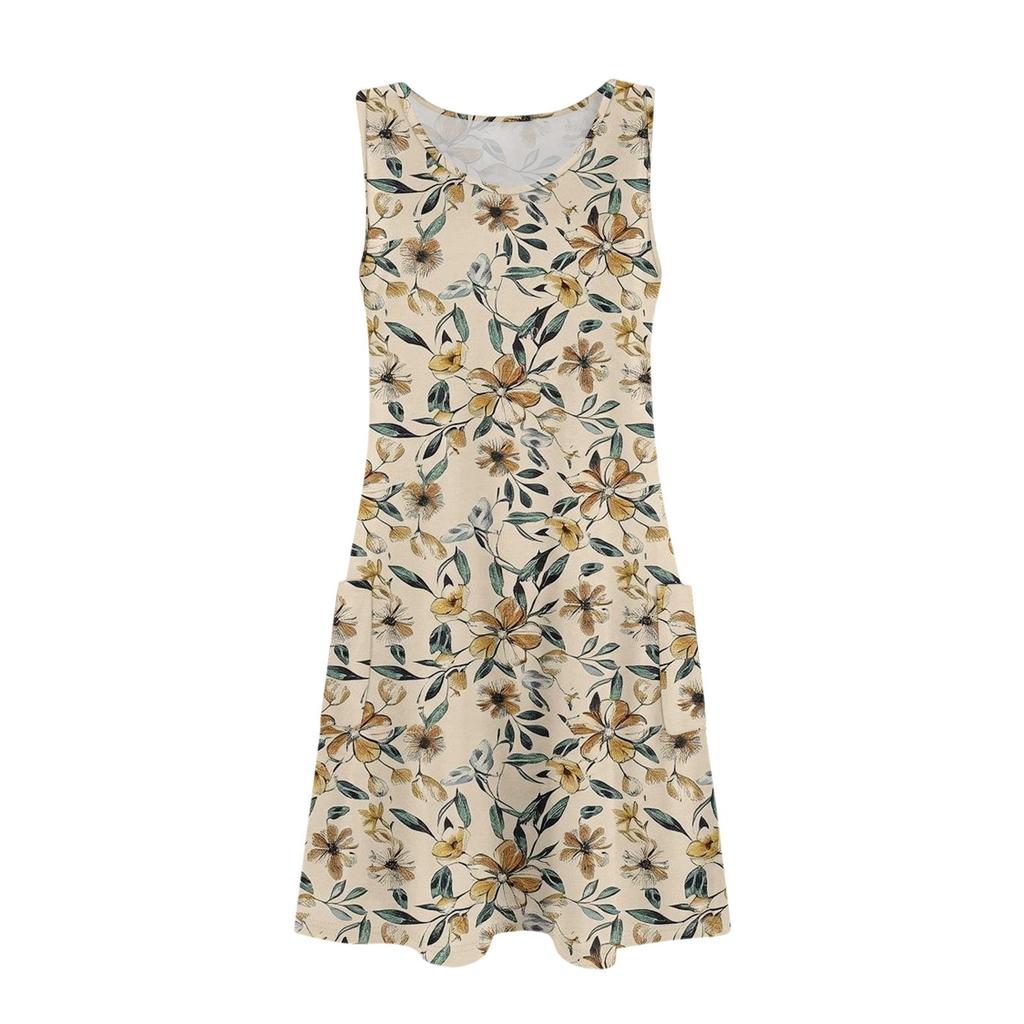 Dames casual zonnejurk met zakken Zomer Boho strandjurk Bloemenblouses voor dames T-shirts Jurk V-hals Losse tankjurken