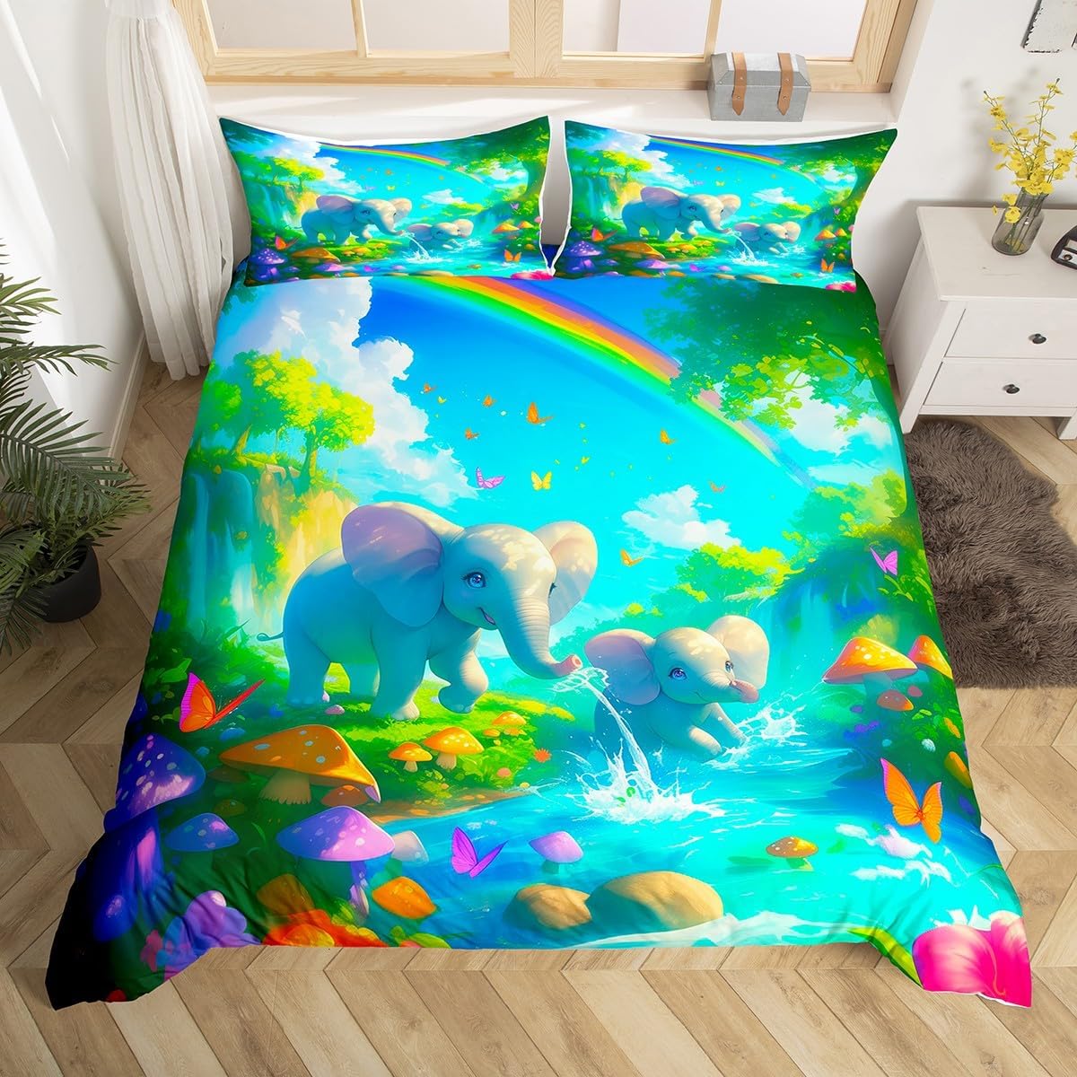 

Comforter Kawaii Elephant Bedding Set Twin King Dreamy Cartoon Animal Elephant For Boys Girls Rustic Farmstyle Comforter Comforter (quilt)-EU Single(135*200cm)3pcs