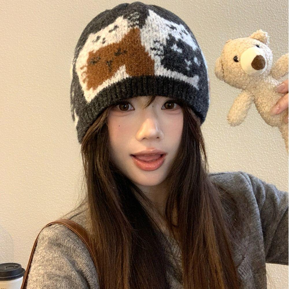 Printed Jacquard Cat Knitted Hat Warm Printing Knit Cap  Apparel Accessories