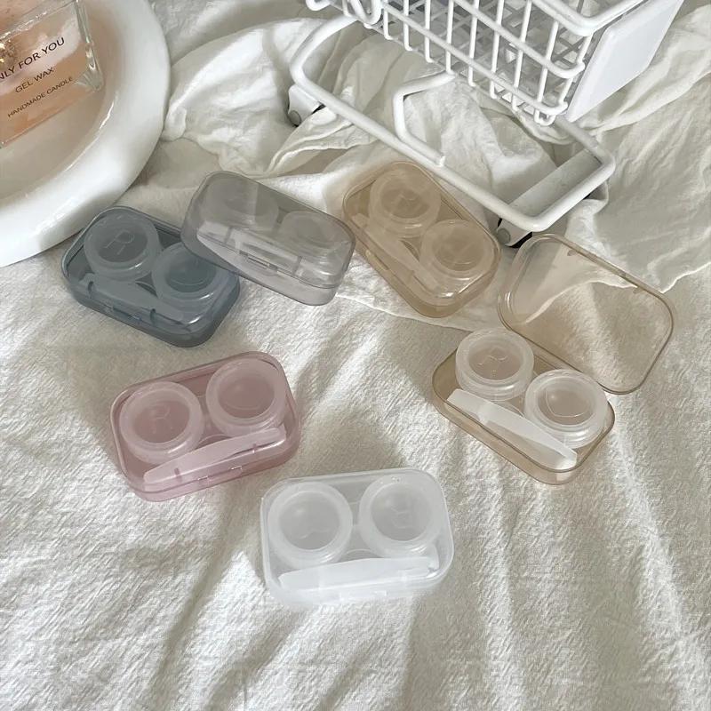 Ins Minimalist Transparent Contact Lens Box Women Travel Colored Contacts Companion Box Contact Lenses Case with Tweezers