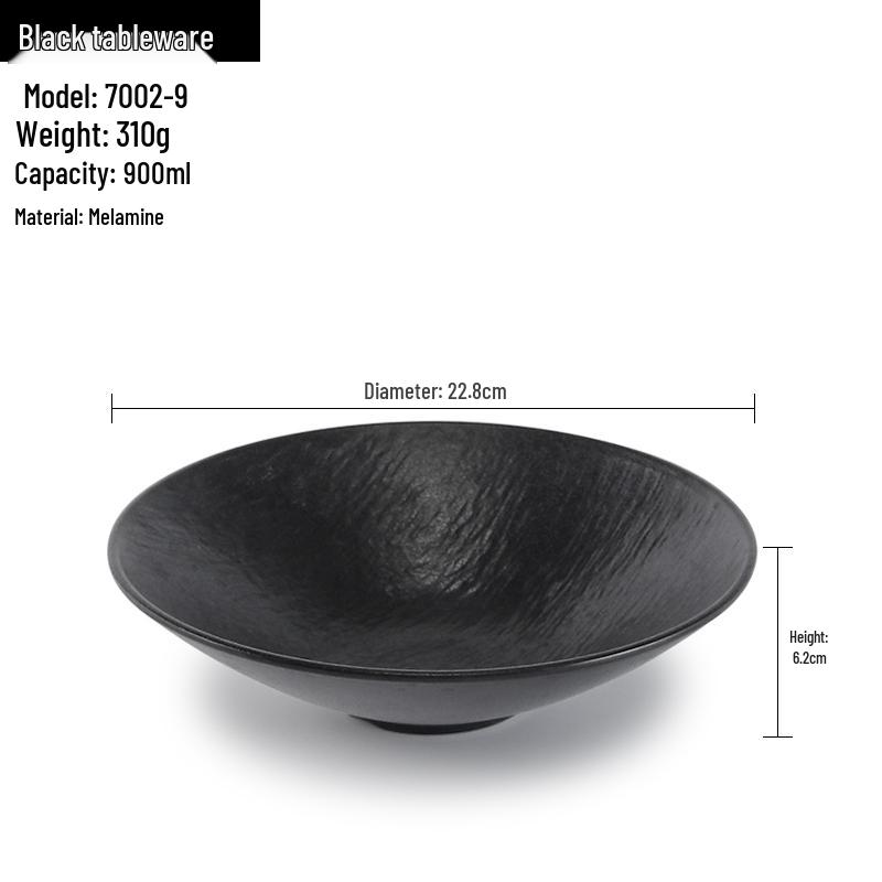 Melamine Black Round Plate for Pasta, Steak, Hot Pot, BBQ, and Tableware