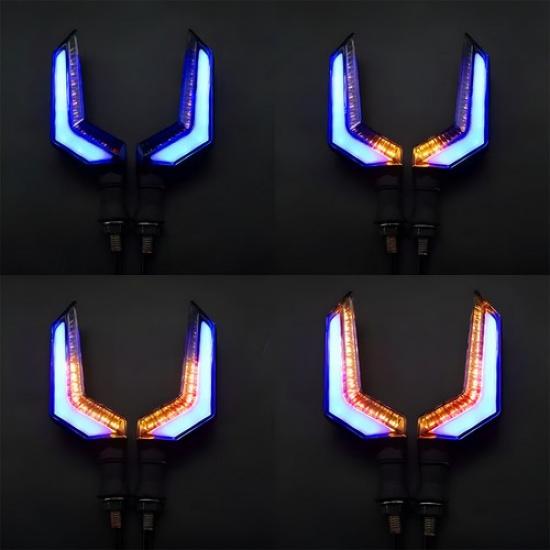 2PC Signal Motorcycle Turn Running Sequential Light Amber+Blue Universal Blinker
