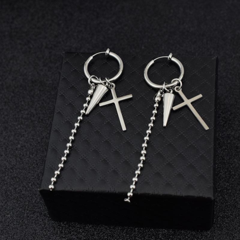 Titanium Steel Cross Cone Chain Earrings - Park Jimin Style, Unisex Harajuku Ear Cuff