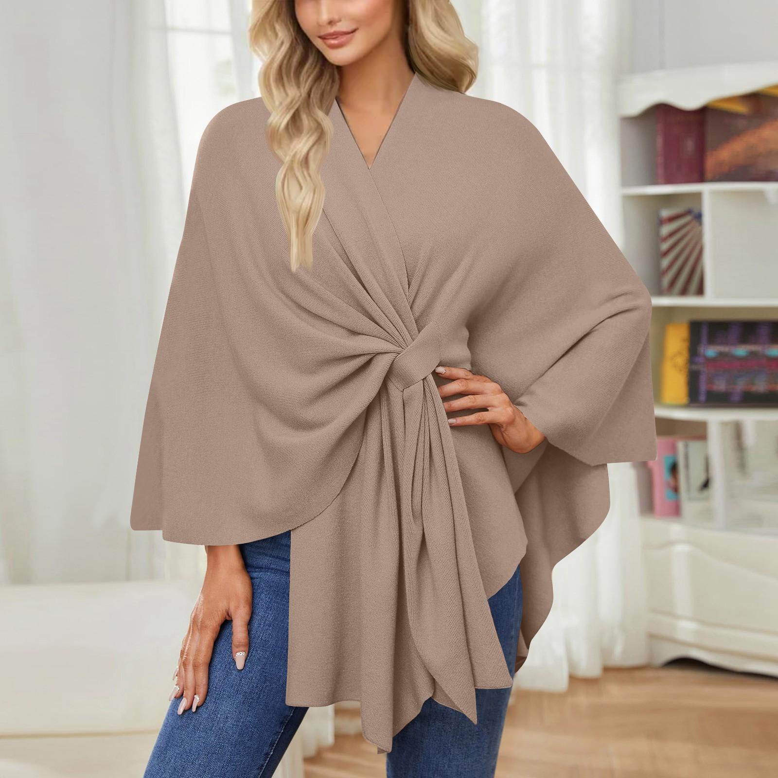 Garbword Elegante sjaalwikkels voor dames, zachte open voorkant trui voor lente, herfst en winter One Size kameel