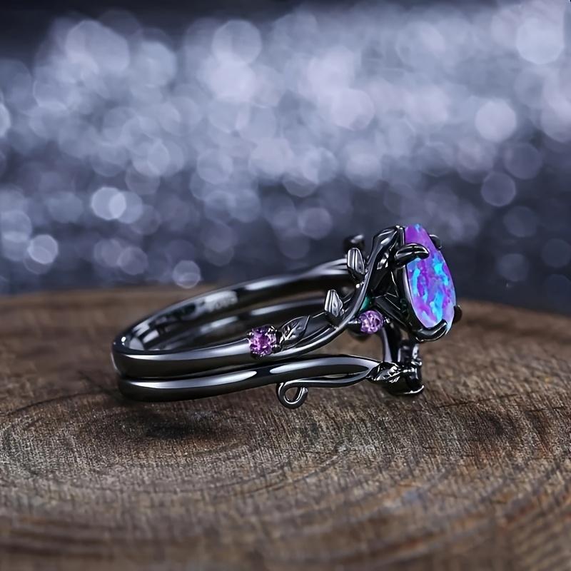 Elegant and Luxurious Synthetic Opal Vine Leaf Engagement Wedding Ring Wedding Jewelry Accessory Valentine's Day Gift