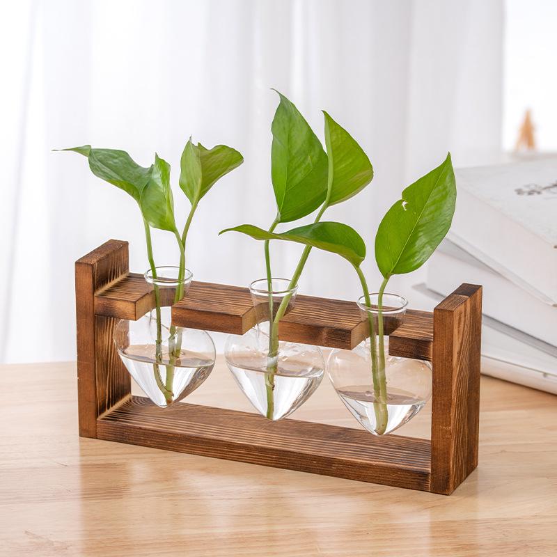 Wood & Glass Hydroponic Bottle - Simple Modern Home Decor