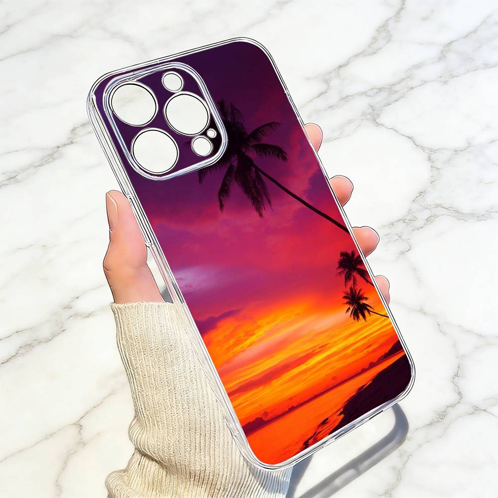 Seaside Sunset Phone Case For iPhone 17 16 15 14 13 12 11 Mini Pro Max Plus Transparent Cover