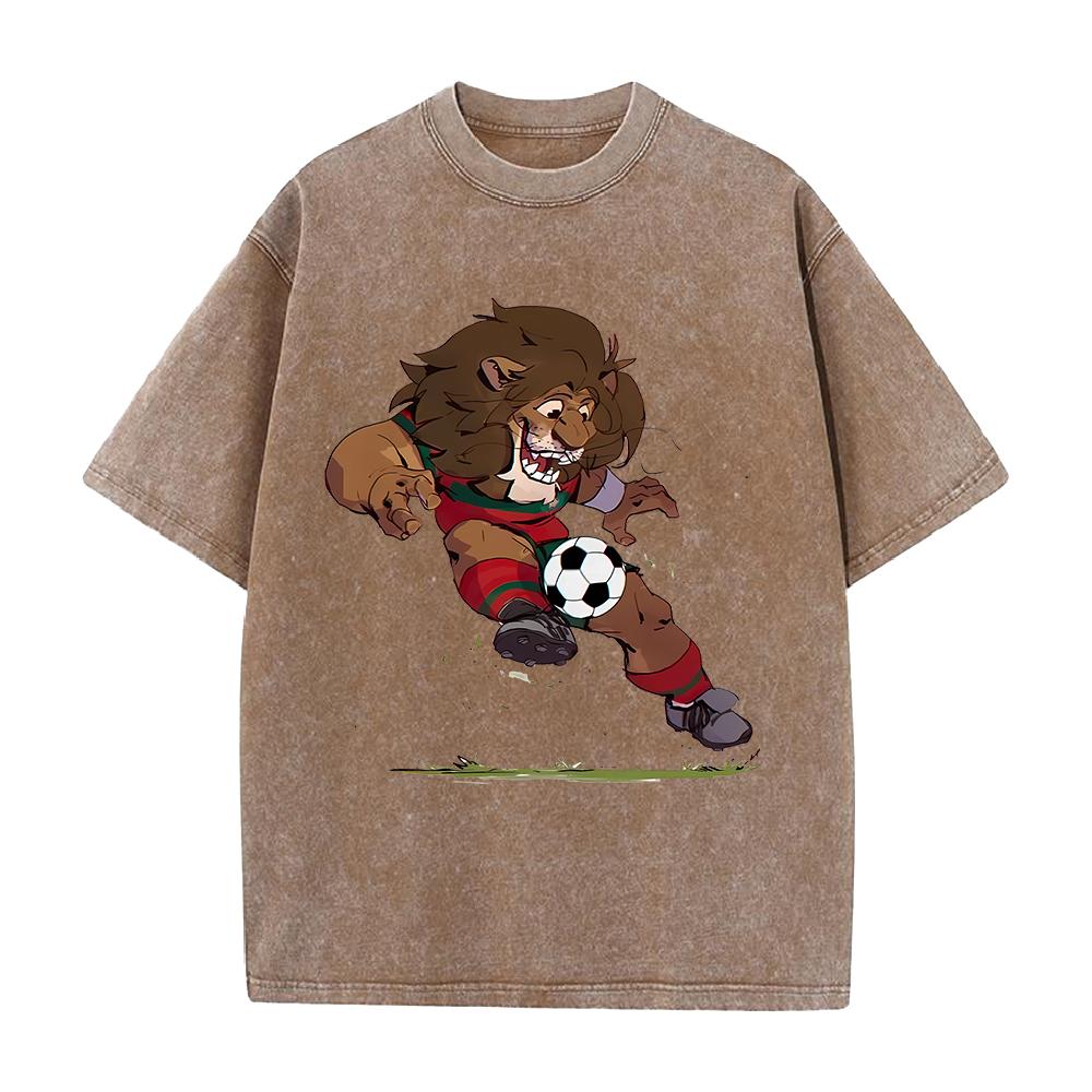 Funny Football Cartoon T-shirt Vintage Washed Oversized T Shirt Short Sleeve Cotton Tees Tops Men Women Clothing