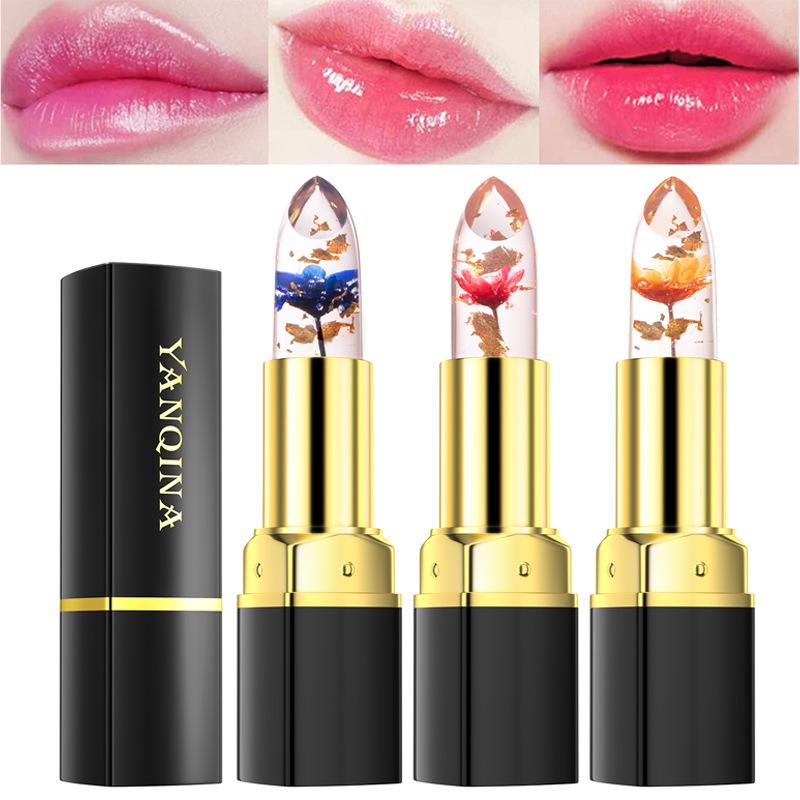 YANQINA Color-Changing Jelly Lipstick with Gold Foil - Non-Stick, Non-Fading, Temperature-Sensitive Lip Gloss