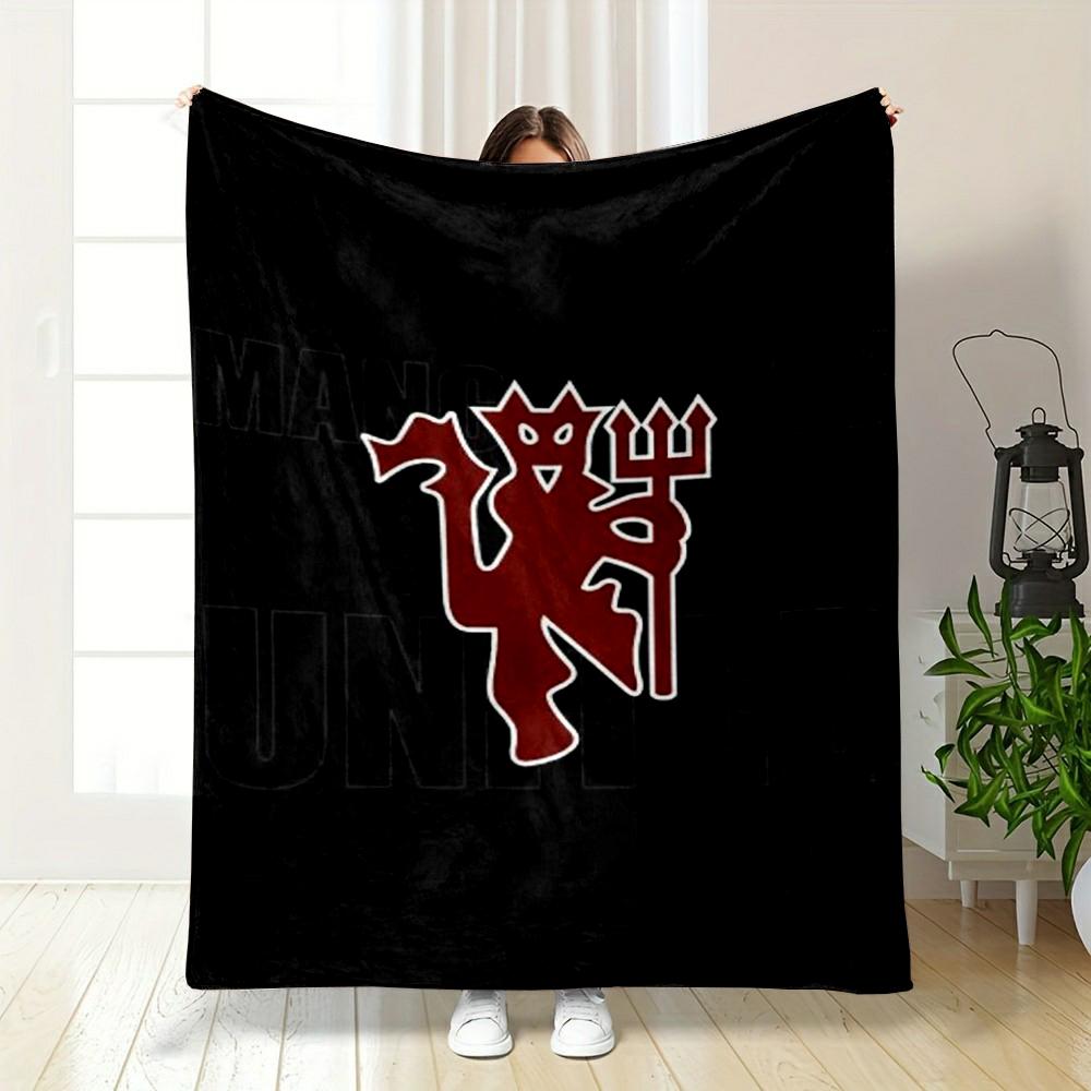 Red Devil Logo on Black Background Flannel blanket for bedroom, living room, sofa, and nap