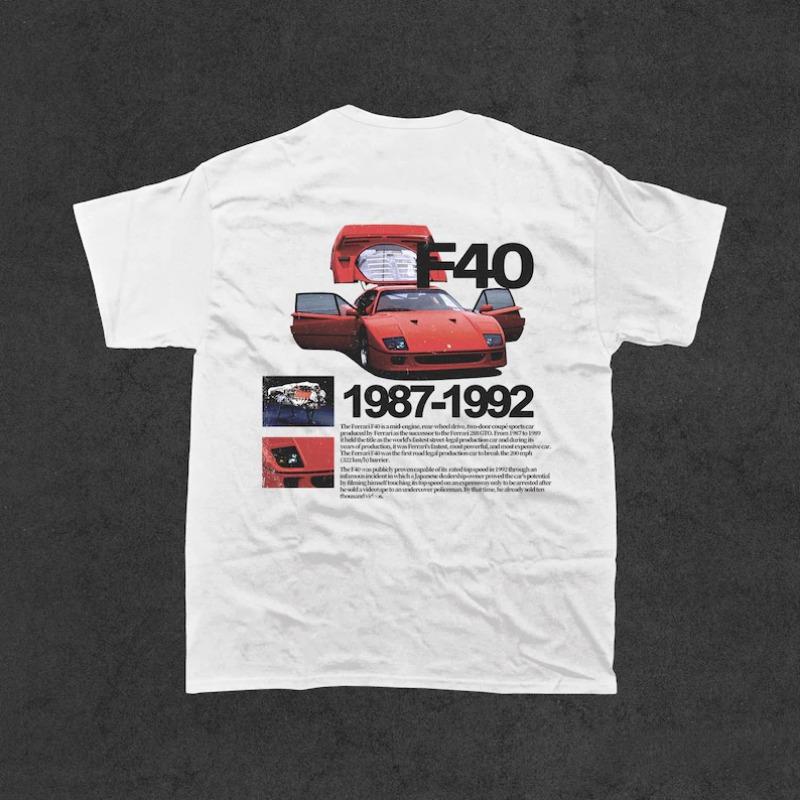 

F40 19871992 Футболка Чорна футболка з червоним зображенням автомобіля F40 Дизайн з відчиненими дверима Детальні характеристики Винтажний Подарунок для фаната суперкарів Класичний M