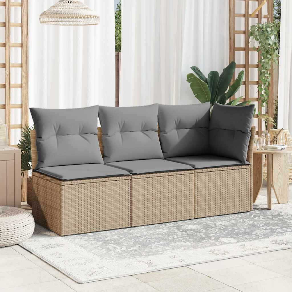 Vidaxl Garden Sofa With Cushions, 3-Seater, Beige, Poly Rattan