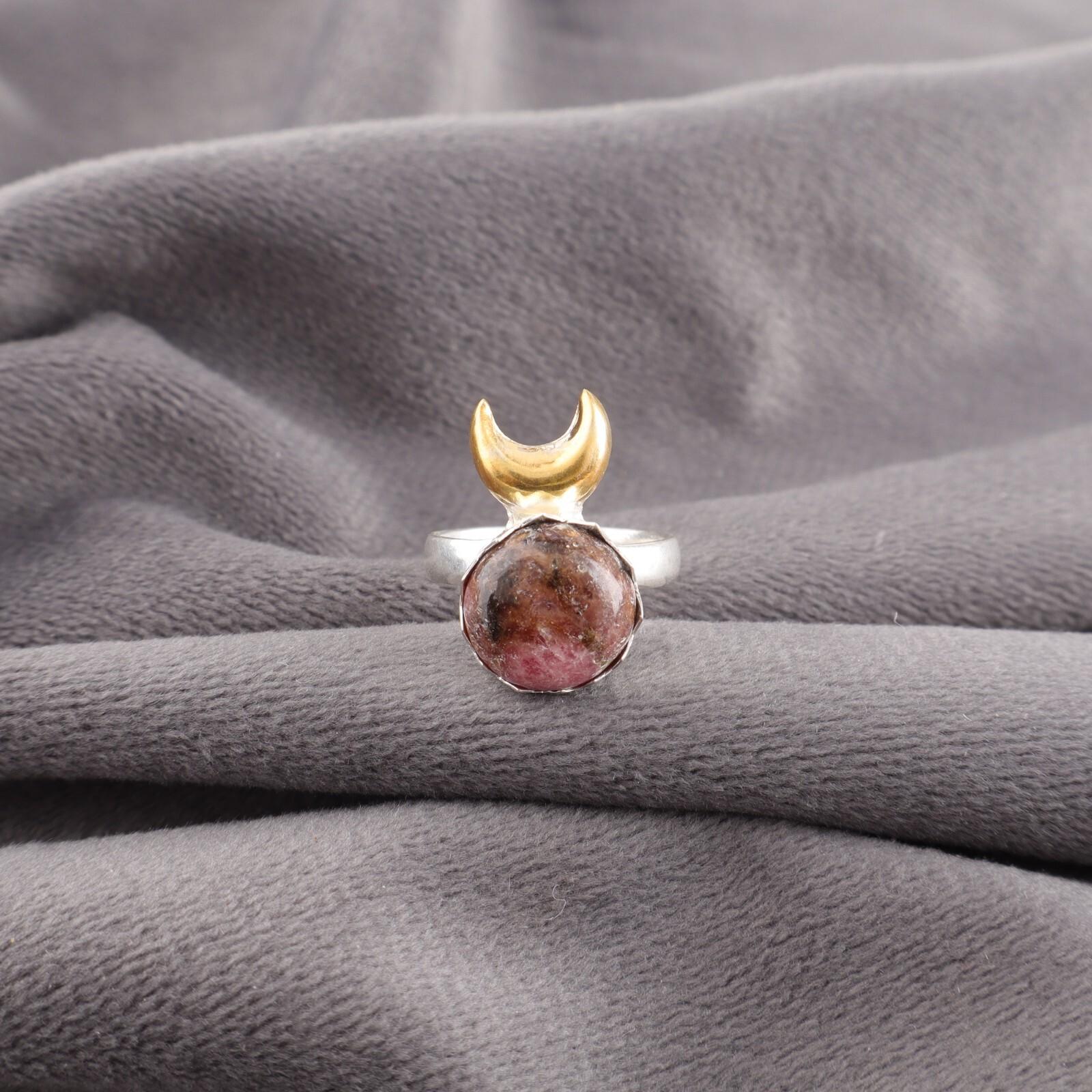 

Black Rhodonite Gemstone 925 Sterling Silver Jewelry Handcrafted Two Tone Ring RR-58-33 13