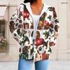 Women Plus Size White Zip Up Long Sleeve Christmas Dachshund Printed Hoodie With Pockets