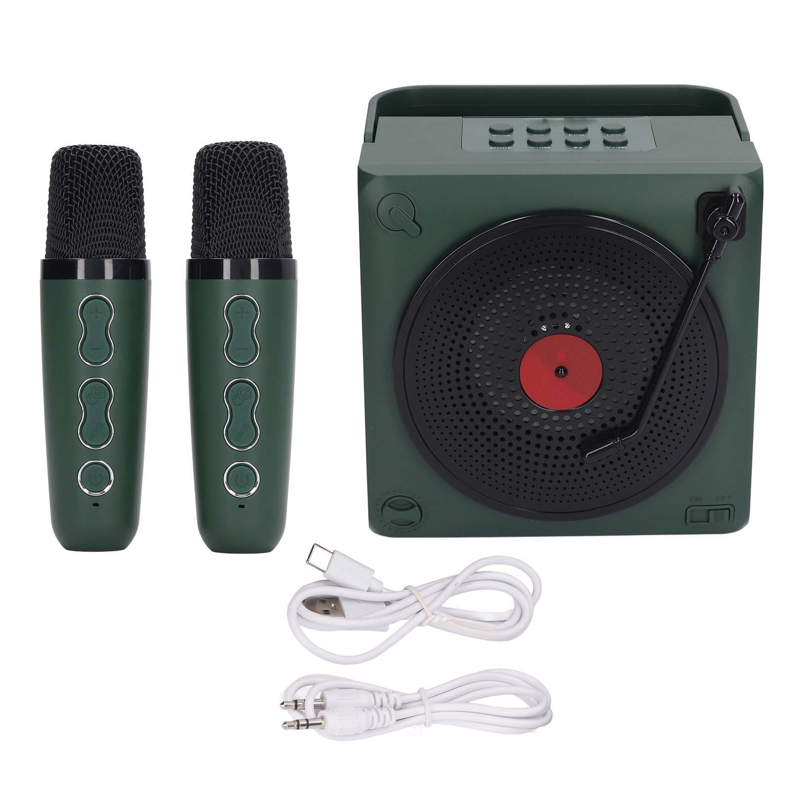 

Караоке-машина с двумя микрофонами, портативная светодиодная Bluetooth-колонка для домашнего дня рождения, красная зелёный
