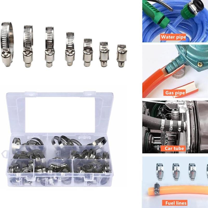 Hose Clamp Assortment 7 Sizes Adjustable Pipe Tube 304 Stainless Steel for Pipe Tube Fuel Line Plumbing