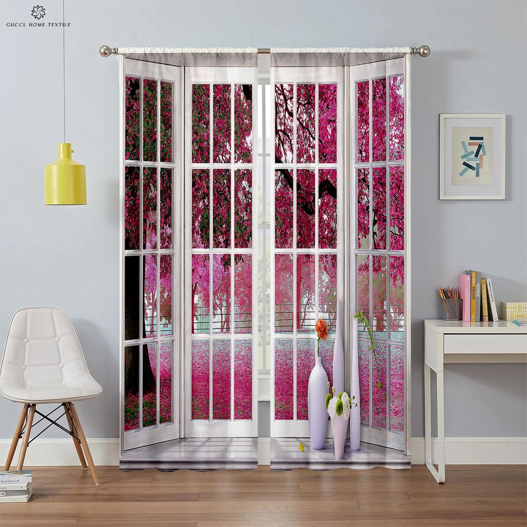 3D Printed Curtains for Bedroom, Living Room, Kitchen and Study Room, Realistic Sky Scenery Outside the Window, Blackout Curtain