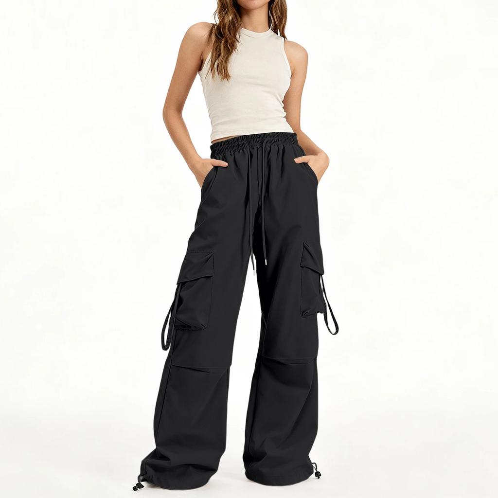 Damskie spodnie cargo z wieloma kieszeniami, luźne, codzienne, kolorowe spodnie