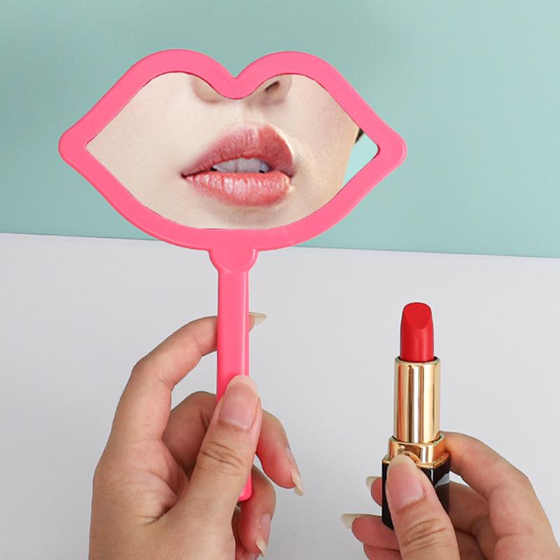 Lip-Shaped Handheld Makeup Mirror with Customizable Handle: Portable HD Mini Mirror for DIY Touch-Ups