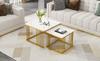 2-teiliges Set quadratische Hochglanz-Marmoroptik Kaffeetische, Stapeltische mit goldenen Beinen, 60*60*45cm und 45*45*40cm, Vielseitig