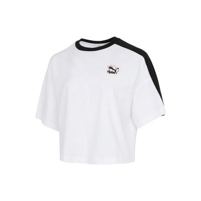 Floral Cartoon Print Embroidery Short Sleeve Cropped T-Shirt Women Tops White 532258-02