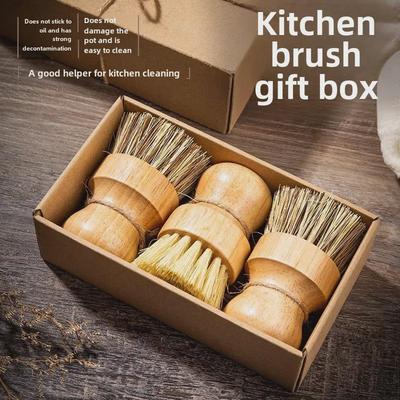 Solid Wood Natural Sisal Kitchen Brush - Multi-Function Cleaning for Pots, Dishes, Fruits, and Vegetables.