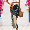 Women Plus Size Blue White Abstract Printed Wide Leg Full Length Loose Pants