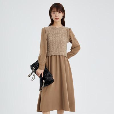 Women's Winter Artistic Long-Sleeve A-Line Midi Dress