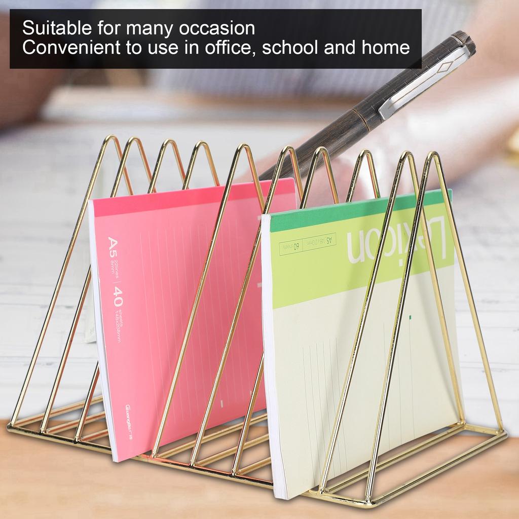 Iron Magazine Holder Triangular Book Letter Storage Metal Desktop File Sorter Organizer Gold