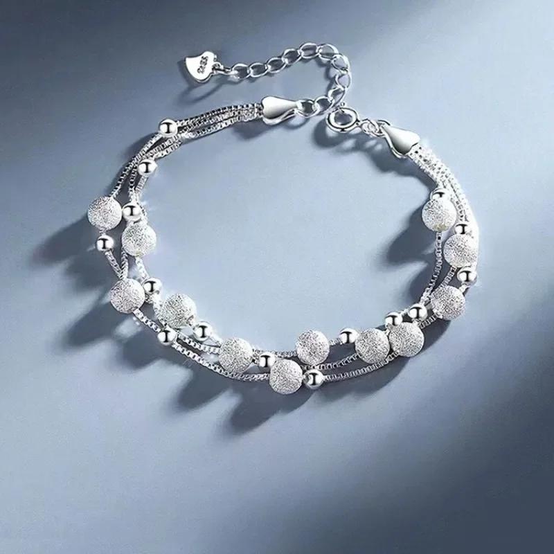 925 Silver Pearl Bracelet Women Girls Vintage Korean Pink Love Bow Chain Party Jewelry Luxury Gift