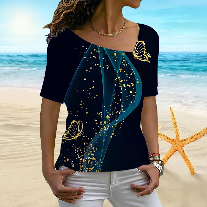 

Женская женская футболка с 3D-принтом бабочки и неровным вырезом и короткими рукавами 8XL темно-синий