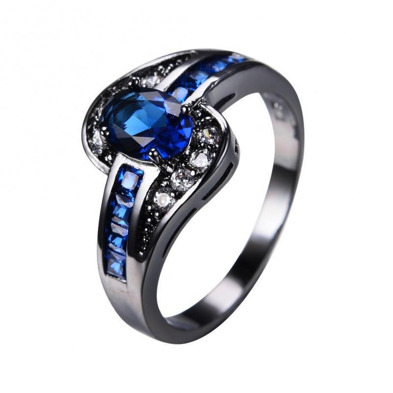 Black Gold KT Oval Zircon Ring Women's Ring Oval Ring White Black Jewelry Antique Women