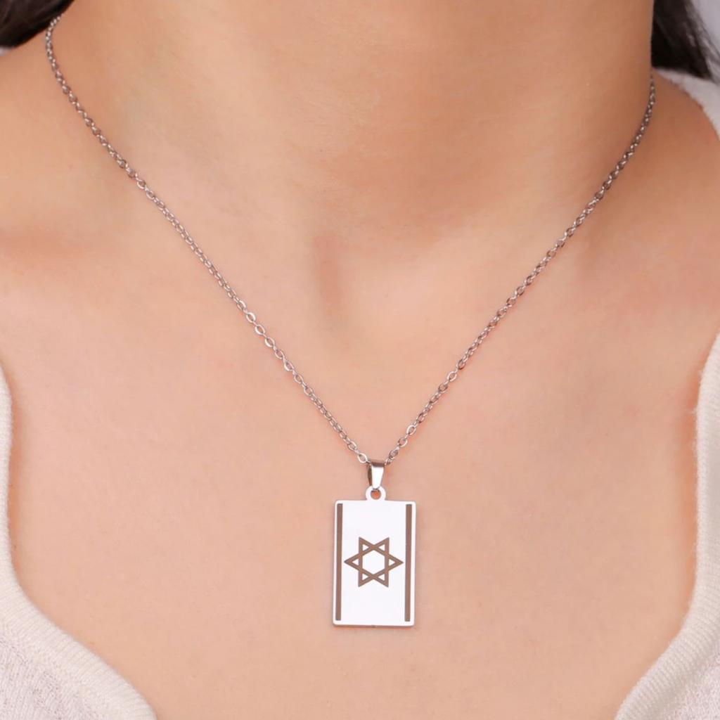 LIKGREAT Country Flag Star of David Hexagram Necklace Stainless Steel Pendant Square Plate Je Jewelry Gift Wholesale