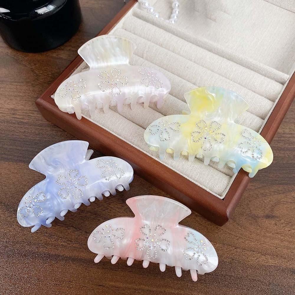 Korean Style Rhinestone-inlay Hair Claw Flower Acrylic Hair Claw Women Shark Clip  Headwear